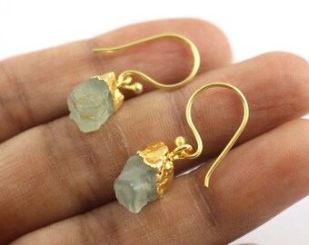 Natural Aquamarine Dangle Earrings: 18k Gold Electroplated, March Birthstone
