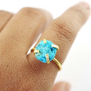 Natural Turquoise Ring: Gold Plated Brass, Adjustable Handmade Band