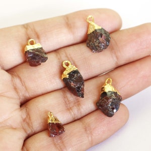 14k Gold Electroplated Plated, Natural Garnet Rough Pendant, Handmade Gemstone Pendant, January Birthstone Charms