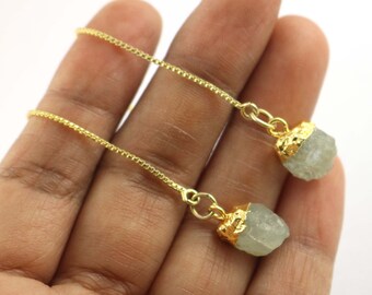 Aquamarine Threader Earrings: 18k Gold Dangle, March Birthstone