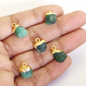 14k Gold Electroplated Plated, Natural Emerald Rough Pendant, Gemstone Pendant, May Birthstone Charms
