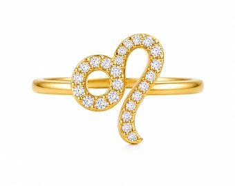 Leo Zodiac Ring – Sterling Silver, Cubic Zirconia Charm – Stackable Astrology Jewelry