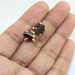 18k Gold Prong Studs Earrings, Natural Garnet Rough Gemstone Studs, Dainty Studs Earrings, January Birthstone