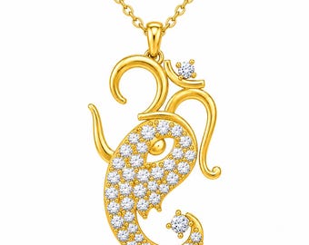 Gold Om Pendant Necklace with CZ Stones, Sterling Silver Spiritual Necklace, Meditation Yoga Gift for Her