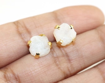 Rainbow Moonstone Studs: 18k Gold Prong, June Birthstone