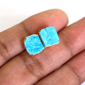 18k Gold Electroplated Turquoise Studs: December Birthstone Earrings