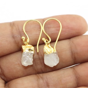 Rainbow Moonstone Dangle Earrings: 18k Gold Electroplated, June Birthstone
