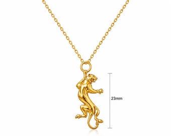 Panther Pendant Necklace Gold Plated, Sterling Silver Leopard Charm Necklace, Dainty Animal Jewelry Gift for Her