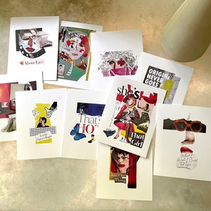 Cartes de notes de collage originales. disponible dans un ensemble de 10 cartes différentes ou un ensemble de 10 d'un même motif. Vide à l'intérieur. Enveloppes incluses.