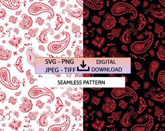Seamless Paisley Bandana Pattern PNG SVG, Western Boho Digital Paper, Cricut Sublimation Files