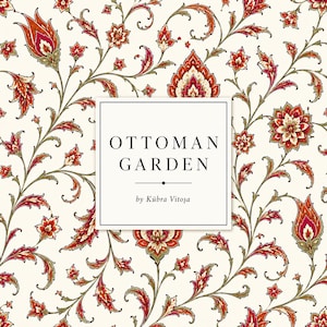 Ottoman Garden Floral Pattern, Traditional Turkish Textile Design, Elegant Botanical Digital Paper, Ottoman Png, 12x12 Inç, 300 Dpi