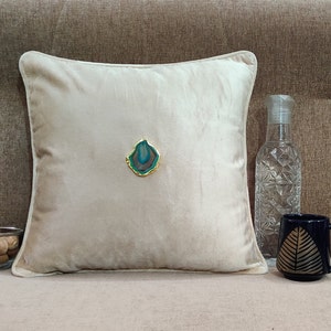 Antique Agate stone with Royal Sand Velvet cushion cover, Velvet pillow cover, velvet cushions cover, bed decor, agate pillow case