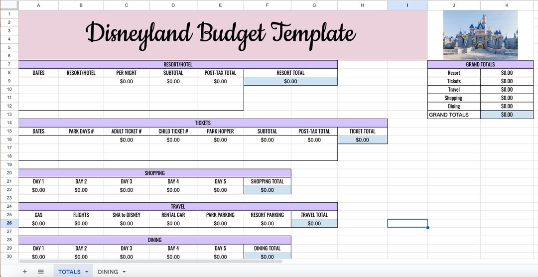 Disneyland Budget Template - Etsy