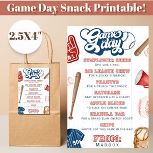 Snacks para el día del juego, temporada de béisbol, mamá del equipo, día inaugural del equipo, etiquetas para bolsas, personalizado, Canva, personalizado, premios deportivos