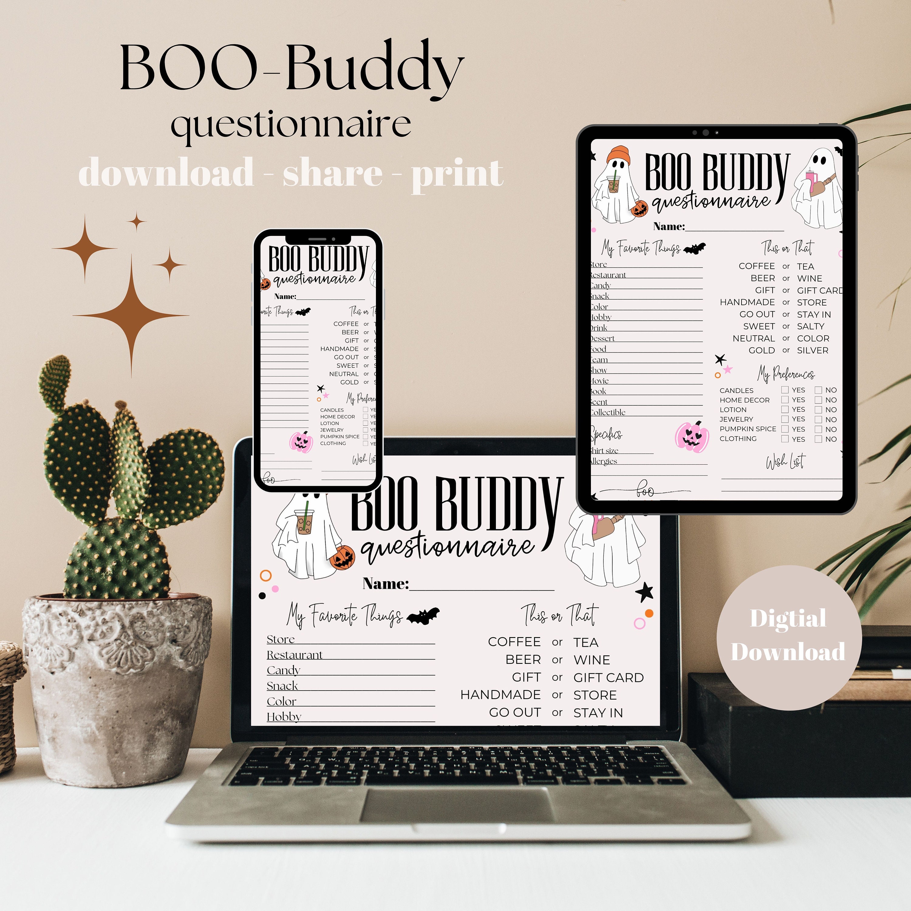 Boo-buddy Questionnaire, Party Printable, Halloween Party, About Me ...
