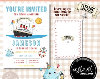 Titanic Birthday Invitation Template: Editable Boat Party Invite (Digital Download, 5x7")
