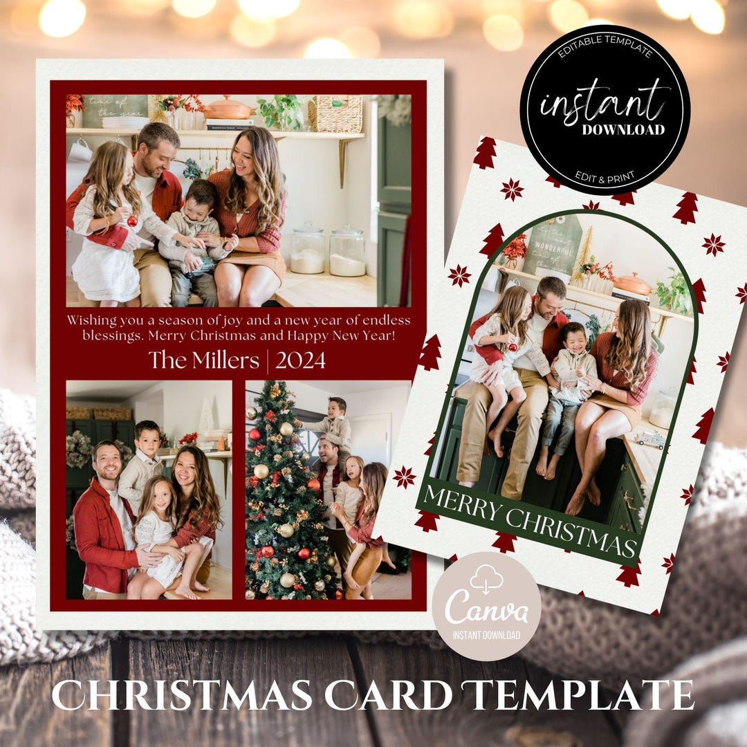Editable Christmas Card Template, DIY Holiday Card, Canva, Digital ...