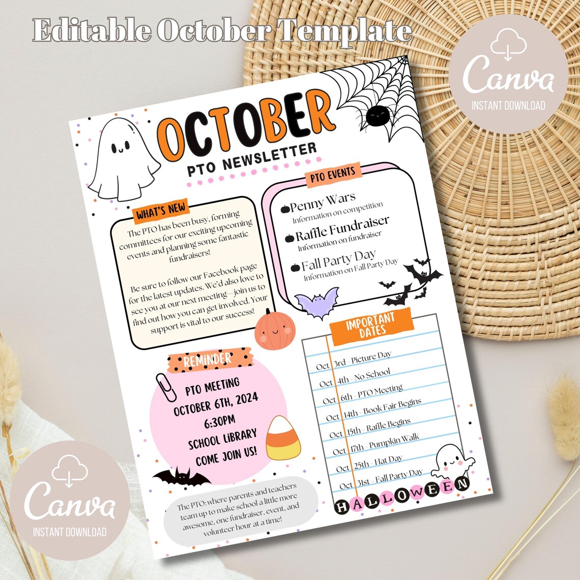October Newsletter, PTO News, Classroom Newsletter, Canva Template ...