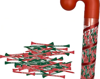 100 rote und grüne Golf Tees in festlicher Candy Cane Verpackung