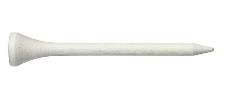 K&ouml;nnte beinhalten: Ein wei&szlig;er Plastik-Golftee mit einer spitzen Spitze und einer ausgestellten Basis.