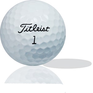 Puede incluir: Una bola de golf blanca con el texto "Titleist 1" impreso en ella.