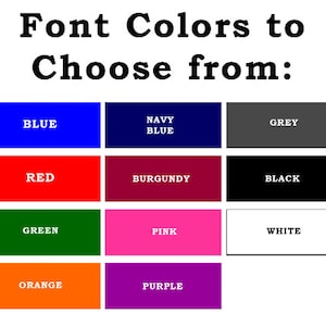 K&ouml;nnte beinhalten: Ein Diagramm mit 12 verschiedenen Schriftfarben zur Auswahl: Blau, Marineblau, Grau, Rot, Burgunderrot, Schwarz, Gr&uuml;n, Rosa, Wei&szlig;, Orange und Lila.