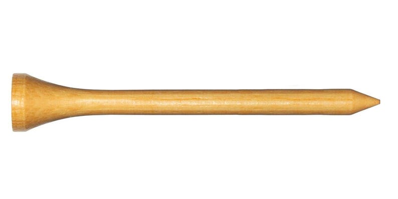 K&ouml;nnte beinhalten: Ein h&ouml;lzerner Golftee mit einer spitzen Spitze und einer ausgestellten Basis.