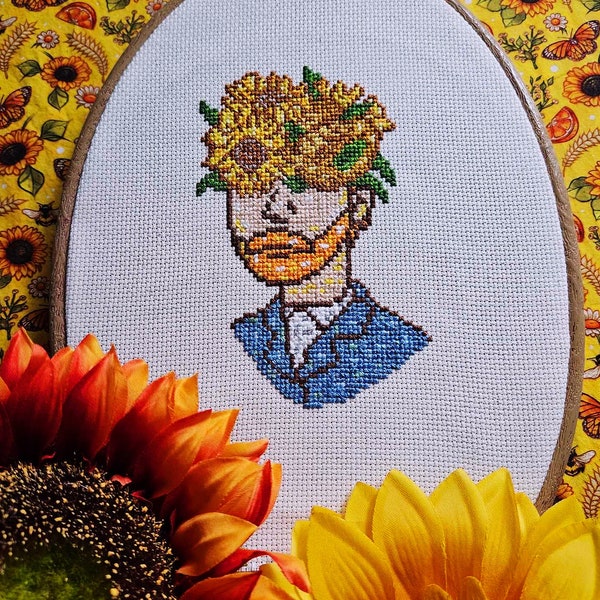 Van Gogh and His Sunflowers Bipolar Representation Cross Stitch Pattern