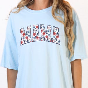 Comfort Colors Mama 4th of July Shirt: Red & Blue Floral Patriotic Tee