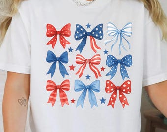 Comfort Colors 4th of July Bow Shirt: Patriotic Coquette Tee