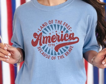 Comfort Colors Retro America Shirt: 4th July Red White Blue Tee