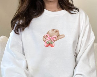 Western Coquette Sweatshirt: Girly Cowgirl Hat with Bows