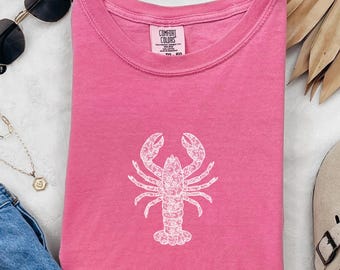 Camiseta Comfort Colors con estampado de langosta: Camiseta playera de estilo náutico.
