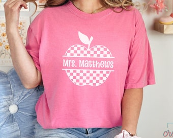 Comfort Colors Personalized Teacher Shirt: Retro Apple Tee