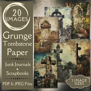 Vintage grunge begraafplaats grafstenen rommel dagboekpapier. Digitaal papier van oude grafsteen.  Halloween, gotische grafsteen en eng kerkhof.