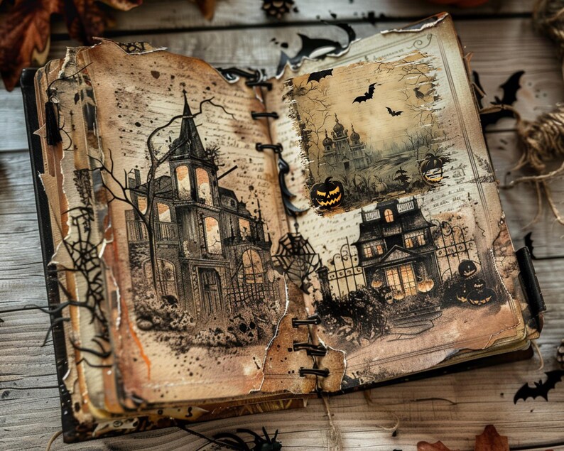 Vintage Halloween Junk Journal Paper. Digital Paper of Gothic Halloween ...