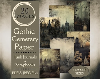 Papel de diario basura de cementerio gótico. Papel digital de cementerio de Halloween para álbumes de recortes. Para los artesanos grunge y góticos de lo espeluznante.