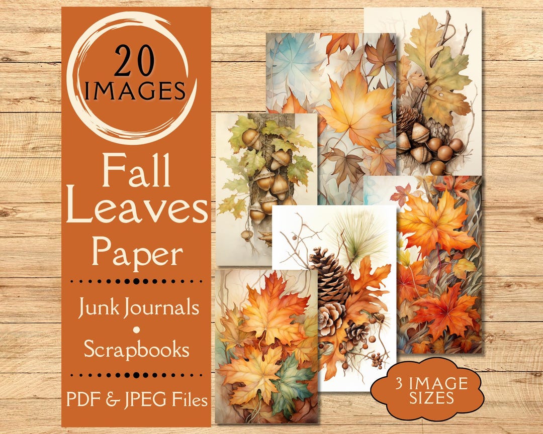Fall Leaves Junk Journal Paper. Digital Paper of Orange Leaves, Acorns ...