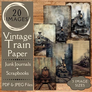 Papel digital de diario basura con motivos de trenes grunge antiguos. Papel digital de trenes antiguos con motor de vapor y ferrocarriles steampunk. Para artesanos de trenes y cyberpunk.