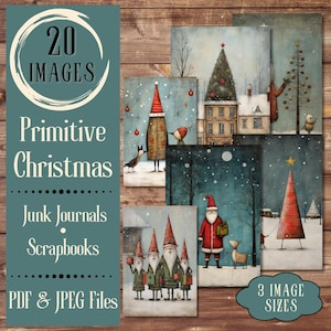 Papier journal de Noël primitif. Papier numérique représentant des scènes de Noël champêtres fantaisistes dans un style vintage, rustique et champêtre.