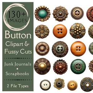 Vintage knopen kieskeurig voor ongewenste tijdschriften. Digitaal papier van antieke buttons, junkjournals. Clipart van oude knopen voor plakboeken.