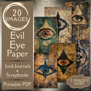 Vintage Grunge Bösen Auge Journal Papier. Digitales Papier des Mystikers Nazar. Gothic Scrapbook Papier des mystischen heiligen Auges herunterladbaren Papier.