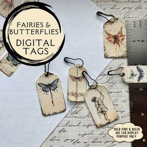 Etichette Fairy Junk Journal. Download digitale, etichette stampabili. Fate e farfalle per Junk Journal e Scrapbook.