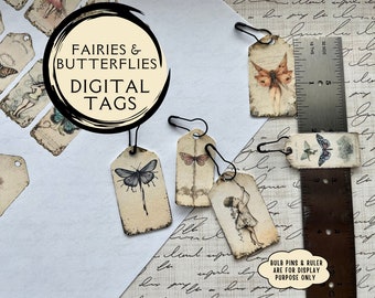 Fairy Junk Journal tags. Digital download, printable tags. Fairies and butterflies for Junk Journals and Scrapbooks.