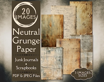 Neutral Grunge Digital Paper for Junk Journals. Digital paper of vintage grunge ephemera. For the antique and grunge scrapbook crafter.