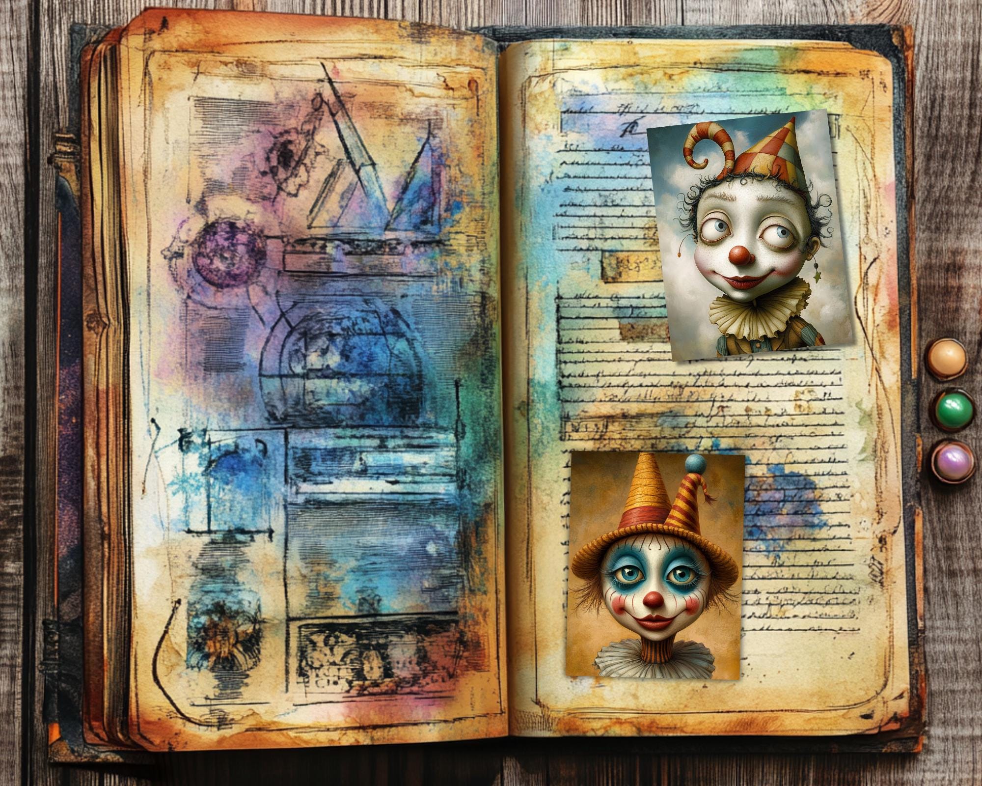 気まぐれなピエロのジャンクジャーナル用紙。コラージュアートに最適な