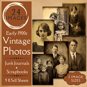 Vintage 1900er Bilder Junk Journal Papier. Digitales Papier aus den 1900er Jahren für Junk Journals. 1900er Jahre Porträts für Vintage Handwerker.