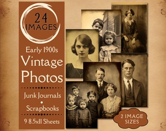 Vintage 1900s Pictures Junk Journal Paper. Digital paper of vintage 1900s ephemera for junk journals. 1900s portraits for vintage crafters.