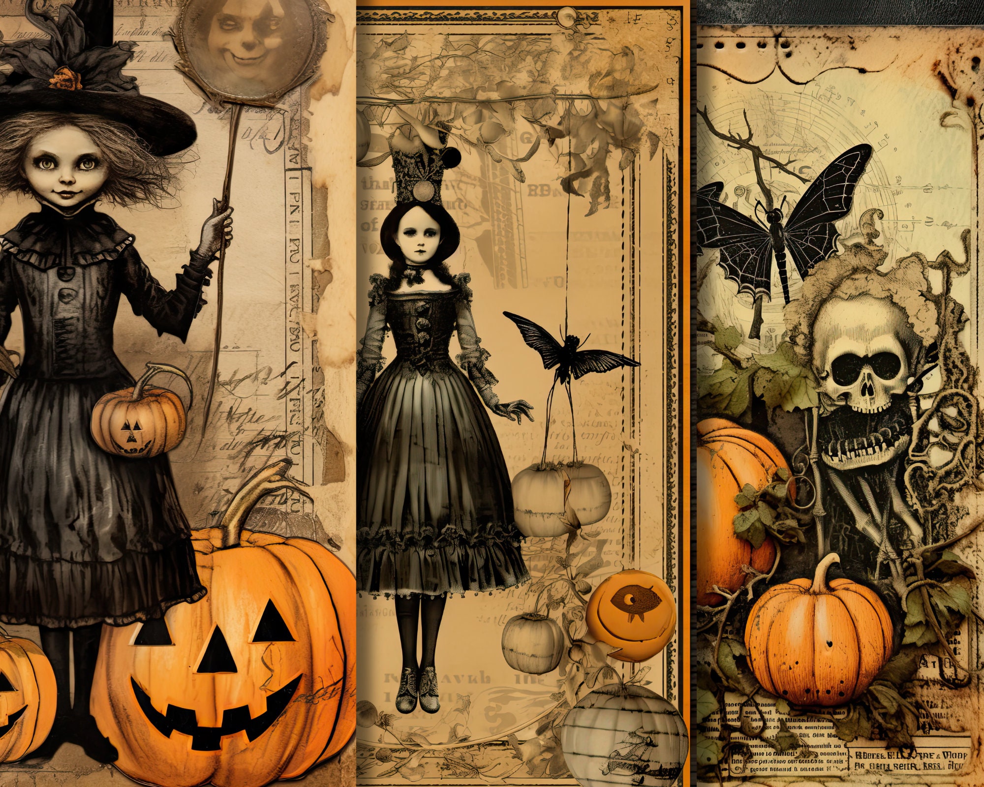 Vintage Grunge Halloween Junk Journal Paper. Digital Paper Adorned With ...