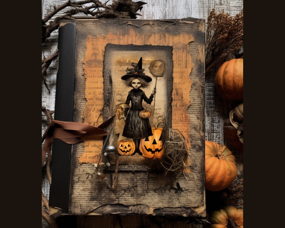 Vintage Grunge Halloween Junk Journal Paper. Digital Paper Adorned With ...